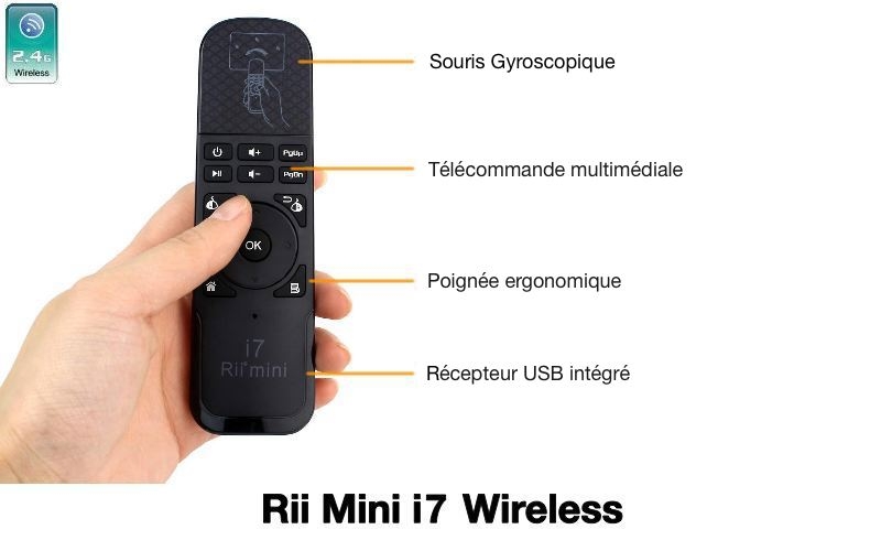 Télécommande RF avec récepteur USB - Clavier souris - Riitek i7